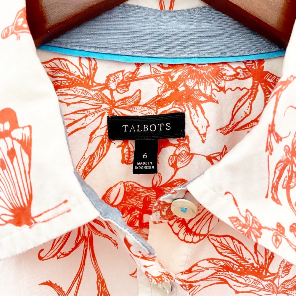Talbots Orange Botanical Button Down Size 6 - image 1